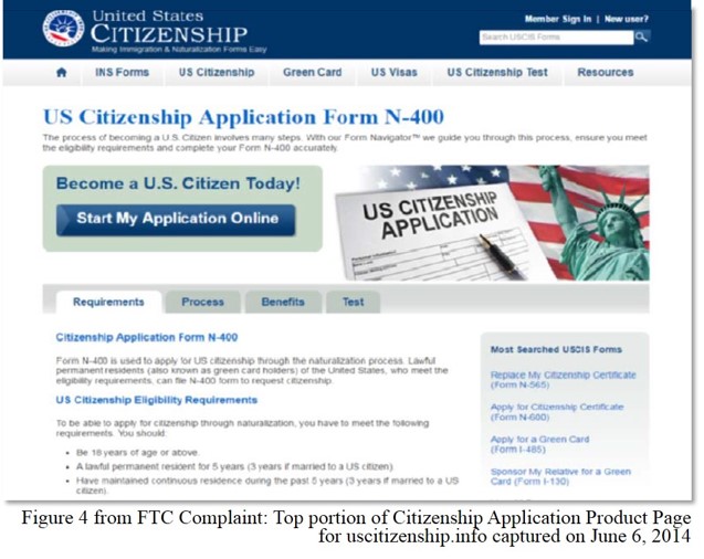 Figure 4 - FTC complaint against American Immigration Center