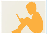 Silhouette of a sitting child reading