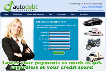The Auto Debt Consulting website offered a free consultation and to “Lower your payments as much as 40 percent regardless of your credit score”