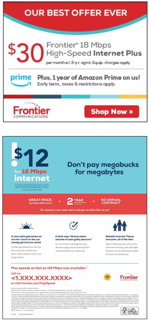 Frontier ads cited in FTC complaint