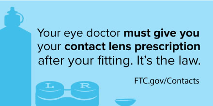 Consumer tip: Your eye doctor must give you your contact lens prescription after your fitting. It’s the law. See ftc.gov/contacts