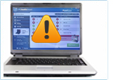 A laptop computer with a warning symbol on the screen