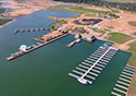 Aerial view showing a dock in Sanctuary Belize