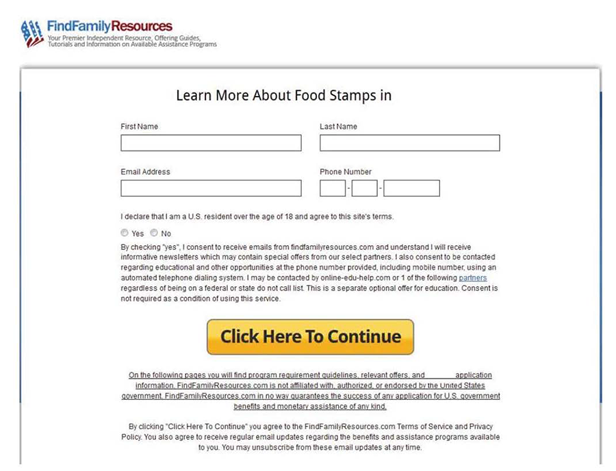 FTC Exhibit: screenshot of website claiming to help users find information about government assistance 