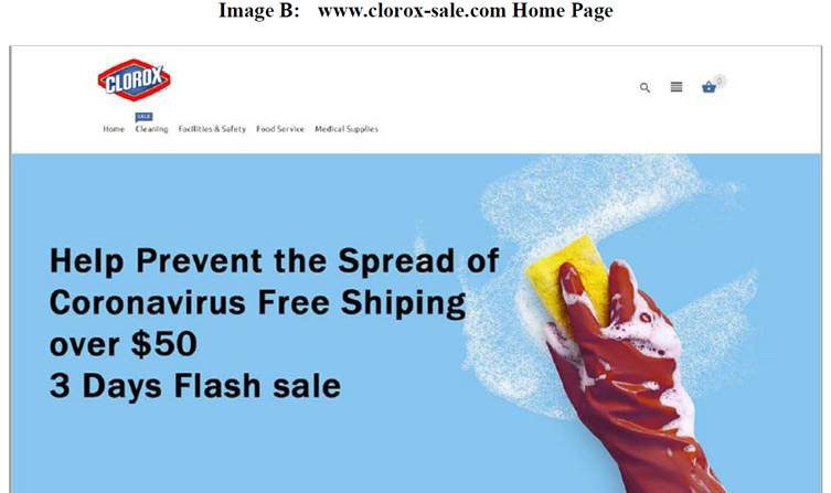 Fake Clorox web page claiming to sell products that help prevent the spread of Coronavirus