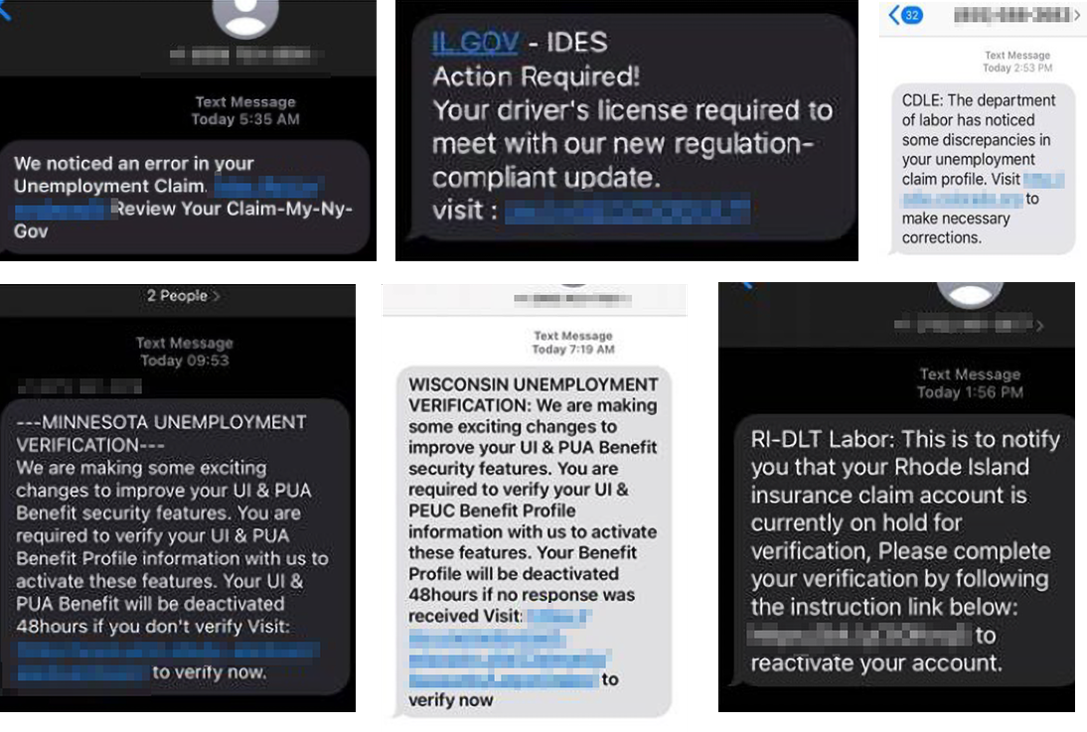 Unemployment insurance scam texts