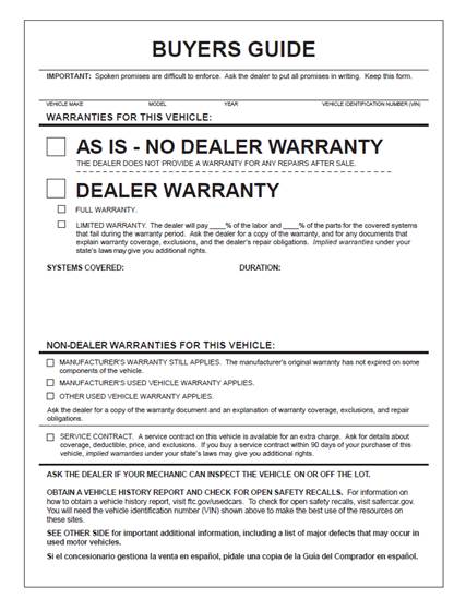 FTC Used Car Buyer's Guide