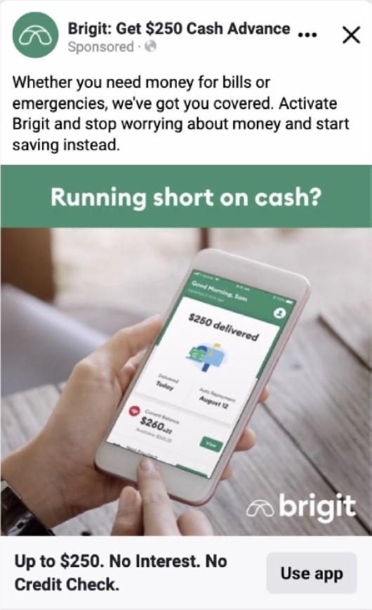 Screenshot of Brigit ad