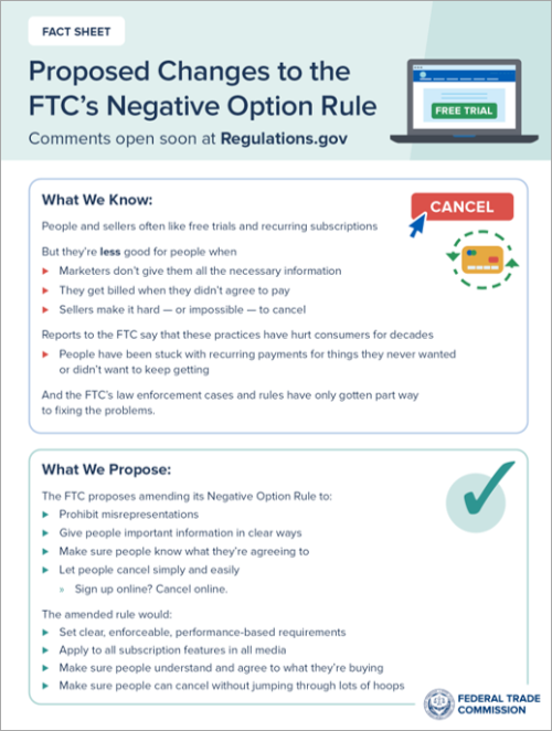FTC Negative Option Rule fact sheet