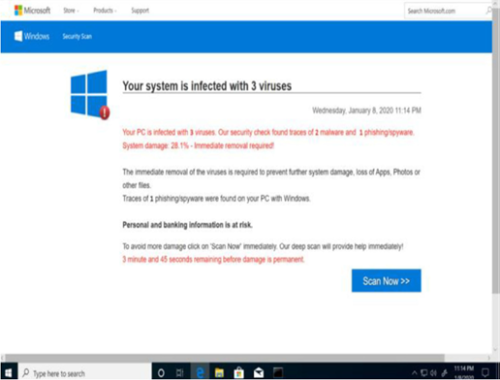 Screenshot of a fake Microsoft Windows pop-up.