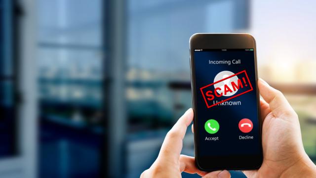 'scam' written on cell phone