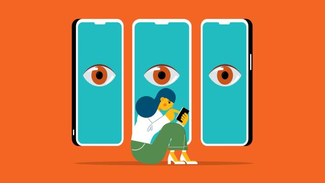 Eyes on cellphone illustration