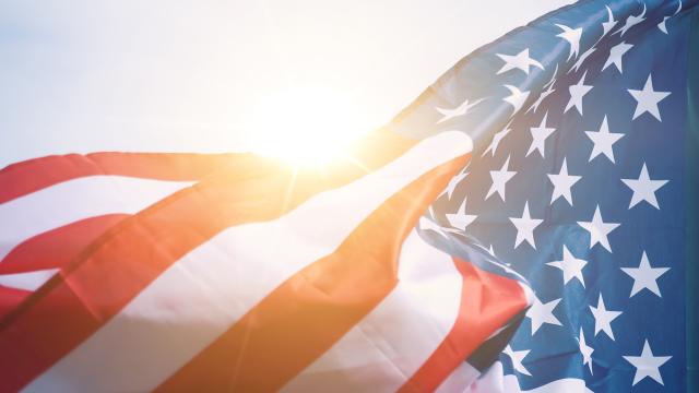 USA flag in sunlight